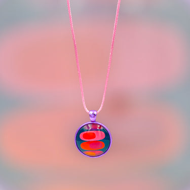 Necklace - Round - 25mm - Violet Metallic - 70's Pattern