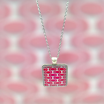 Necklace - Square - 25mm - Silver - 70's Pattern_7